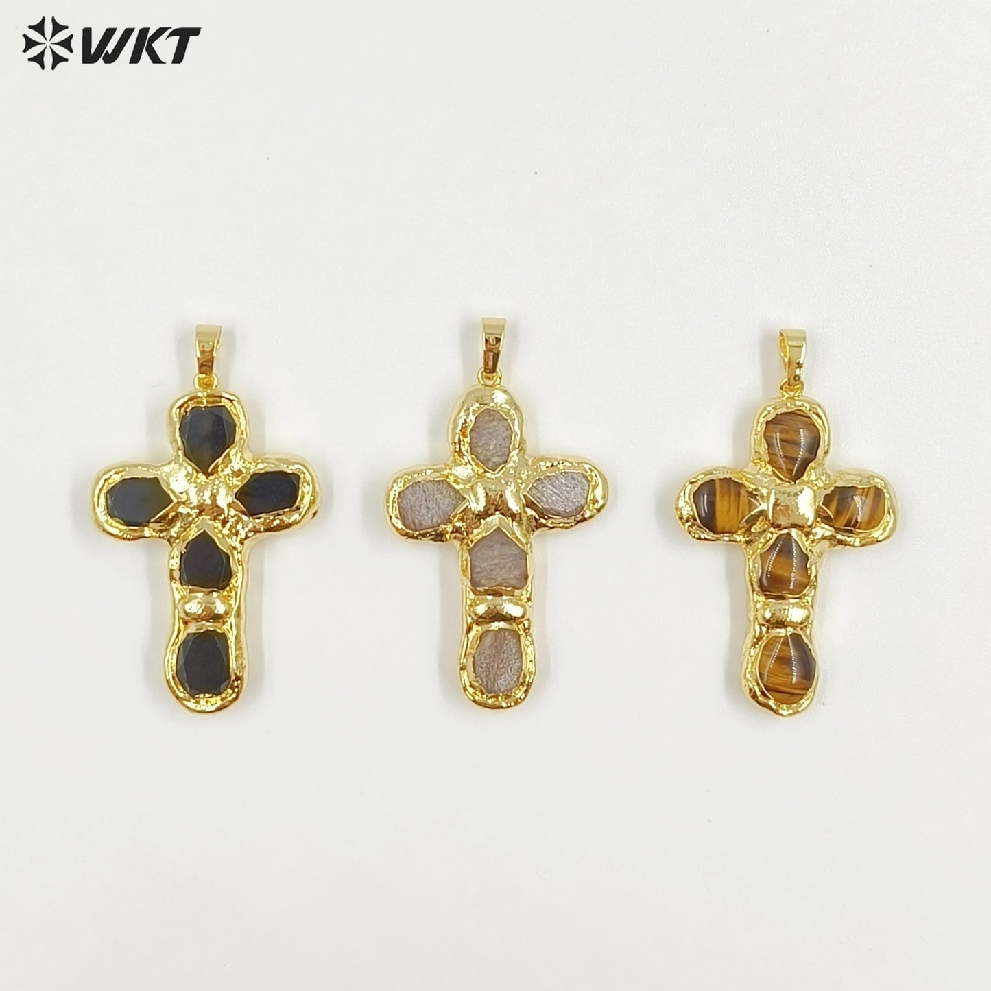 WT-P2045 Popular Sale Back Full Gold Electroplated Turquoise Natural Gemstones Cross Pendants As Fashion Necklace DIY Findings