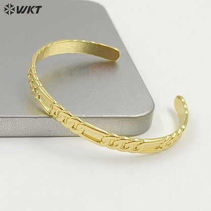WT-JF371 Hot Sale Fashion 18K Gold Electroplated Chain Design Pattern Yellow Brass Metal Bangles For Women Classic Jewelry