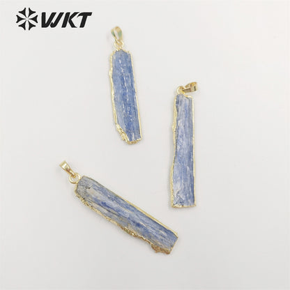 WT-P501 Wholesale Fashion Raw Stone Jewelry Gold Plated Raw Natural Stone Kyanite Pendant Gold Chain Pendant