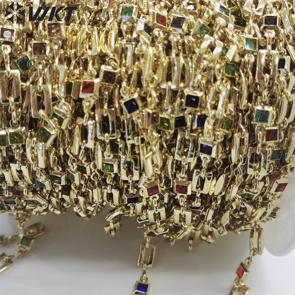 WT-RBC212 Wholesale Fashion Gold Plated Resist Tarnishable Colorful Cubic Zircon Chain square Cz Jewelry Necklace Chain
