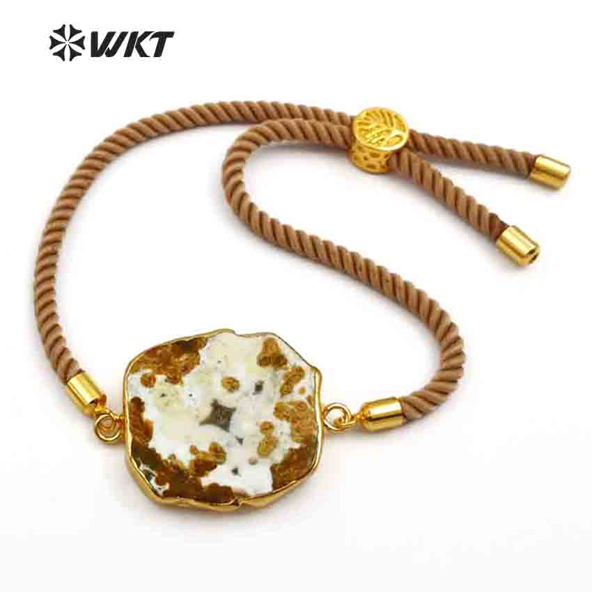 WT-B400 WKT Wholesale Irregular Natural Stone Bracelet Stylish Lobster Bangles With CZ Micro Pave Multi Color