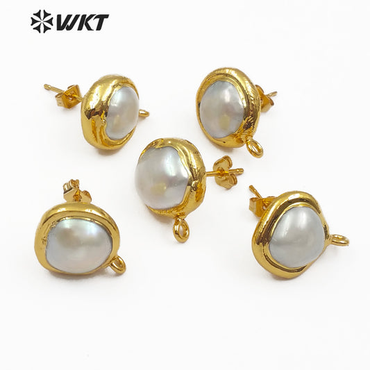 WT-JF301 Jewelry for Women Making Vogue Earring Gold Electroplated Natural Freshwater Pearl Round Stud Earring Jewelry Findings