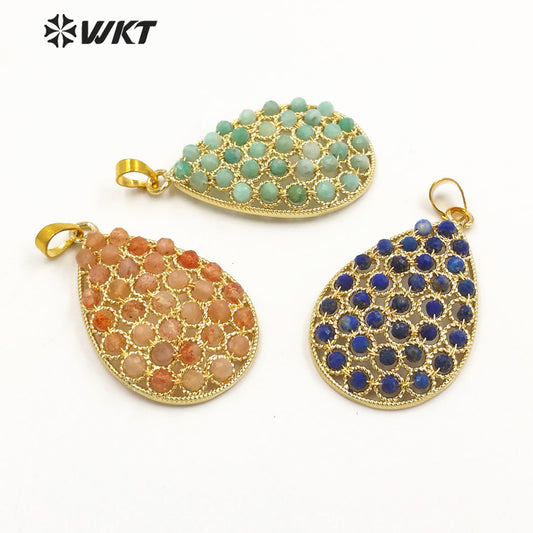 WT-P1927 Fashion Design Trendy New Precious Drop Shaped Colorful Stone Oval Amazonite Amethyst Gemstone Pendants