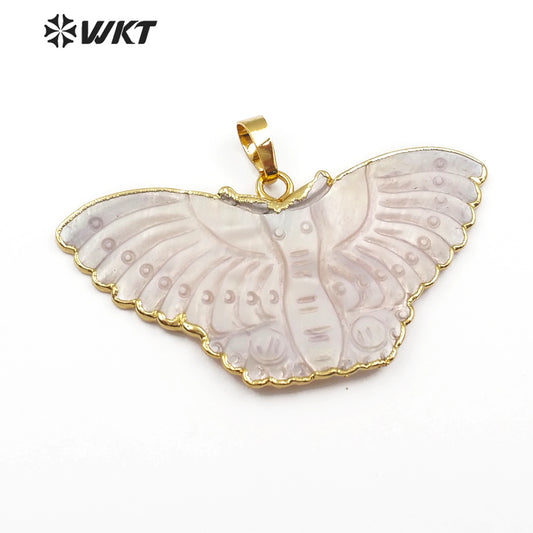 WT-JP088 Dainty Carve Women Vogue Pendant Necklace Natural Shell Jewelry Butterfly Shape or Elephant Pattern White Shell Pendant