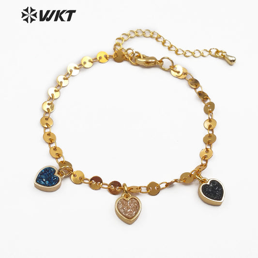 WT-B445 Vogue Jewelry in Heart, Tear Drop, Round, Oval Shape Pendant Women Dainty Natural Druzy Quartz Stone Bracelet