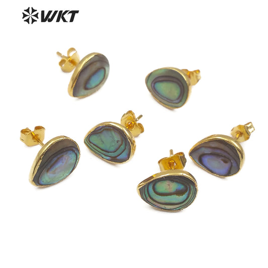 WT-E486 Natural Sea Shell Jewelry Women Elegant Stud Earring Gold Framed Shell Earring TearDrop Shape Abalone Shell Earring