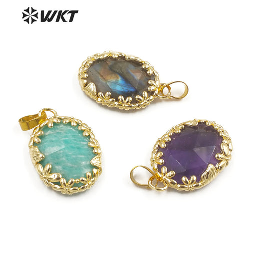 WT-P1919 Fashion Design Trendy New Precious Colorful Stone Oval Amazonite Amethyst Gemstone Pendants