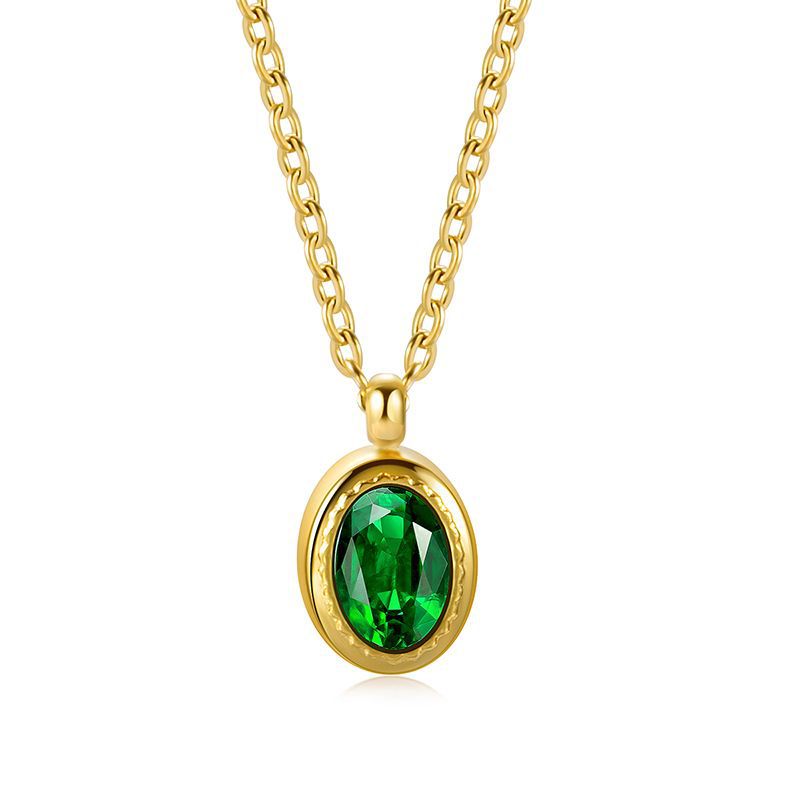 WT-REN034 Emerald Zirconium Pendant Necklace Oval Geometric French Black Zirconium Clavicle Chain Stainless Steel Necklace