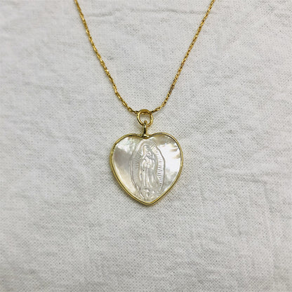 WT-JN162 Virgin Mary Fashion Heart Shape Real Gold Seashell Necklace Christian Religious Necklace Marine Life Jewelry