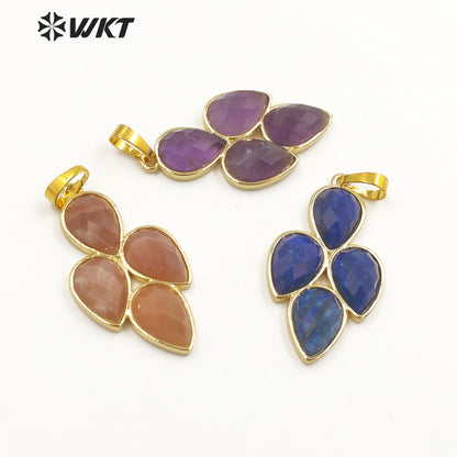WT-P1922 Fashion Design Trendy New Precious Leaf Shaped Colorful Stone Oval Amazonite Amethyst Gemstone Pendants