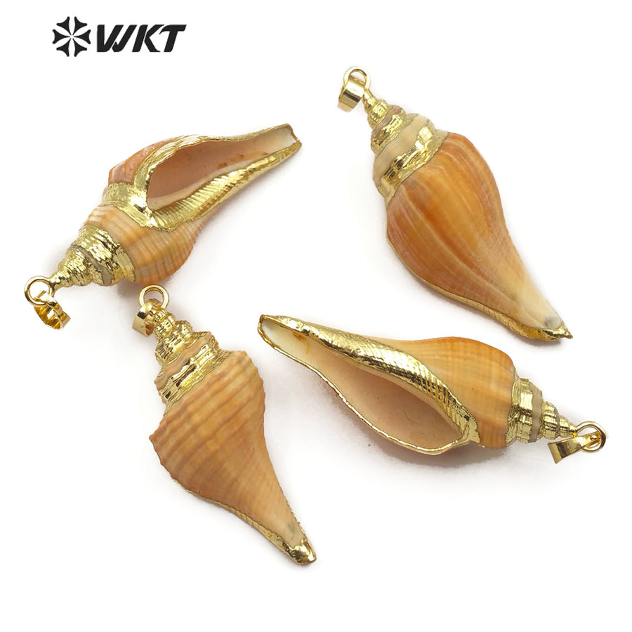 WT-JP095 Large Conch Shell With Gold Plated Women Necklace Pendant Sea Shell Jewelry Natural Big Trumpet Shell Pendant