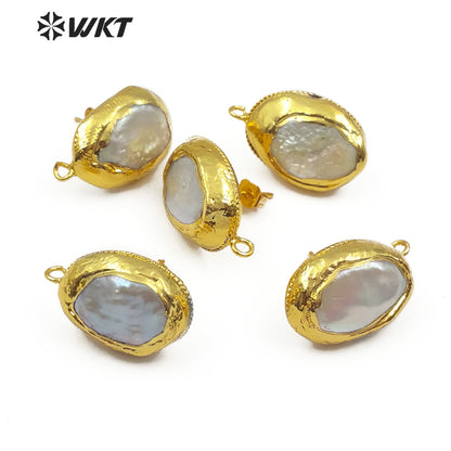 WT-JF303 Jewelry Findings for Women Making 10*12MM Jewelry Oval Shape Natural Freshwater Pearl With Gold Trim Stud Earring