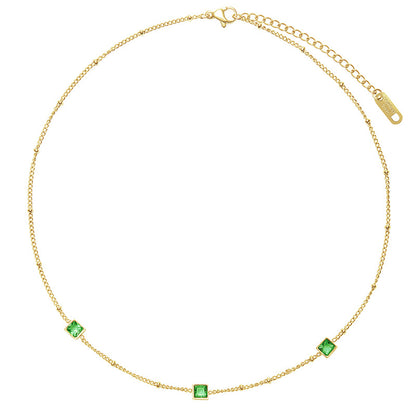 WT-REN035 French Elegant Necklace Square Combination Link Fine Versatile Color Zirconium Pendant Stainless Steel Necklace