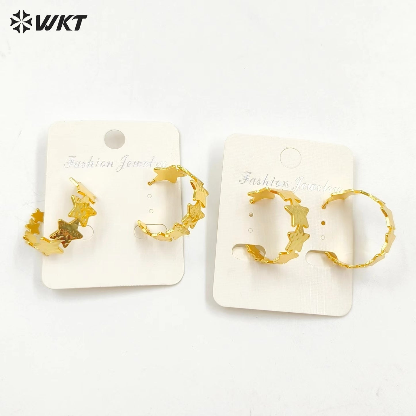 WT-JFE112 WKT New Trendy 18K Real Gold Plated Yellow Brass and Steel Ear Pin Super Star C Earrings
