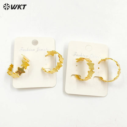 WT-JFE112 WKT New Trendy 18K Real Gold Plated Yellow Brass and Steel Ear Pin Super Star C Earrings