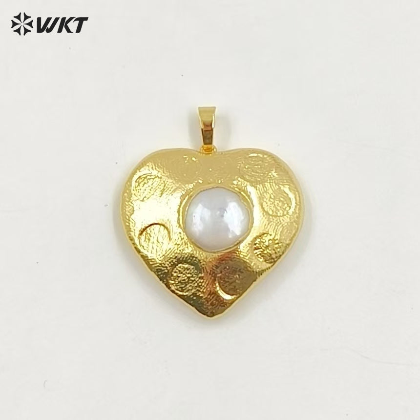 WT-JP397 Lovely WKT Exclusive Design Handmade Gold Plated Natural Freshwater Pearl Heart Pendants