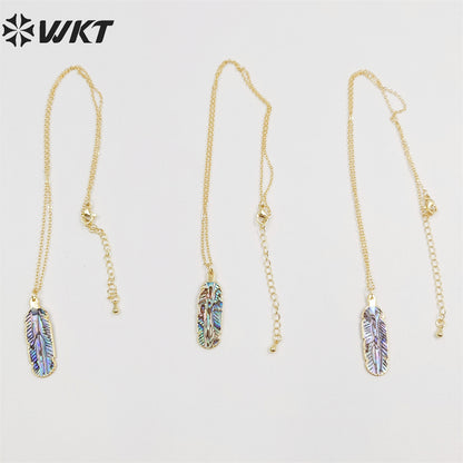 WT-N1034 WKT Necklace Fashion 18k Real Gold Plated Jewelry Popular Feather Shape Abalone Shell Necklace Pauwa Necklace