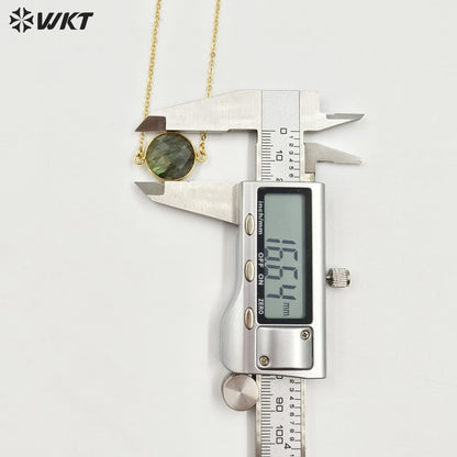 WT-N754 Sparkly Natural Faceted Labradorite Connectors Necklace,Bezel Round Shape 15mm Raw Double Bails Labradorite Necklace