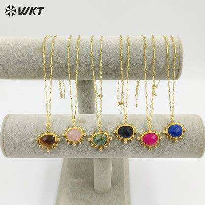 WT-N1526 Wholesale Delicate Gold Plated Various Natural Gemstones Pendant Necklaces For Female Daily Decorative Jewelry