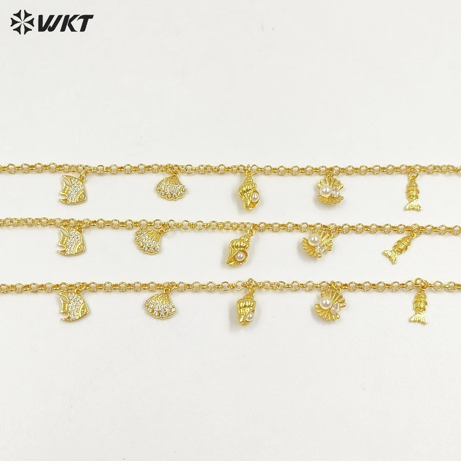 WT-JFN47 Newest Yellow Brass Fine Chain With Gold Plated Small Lovely Shell Charms Necklace For Elegant Ladies Jewelry Matching