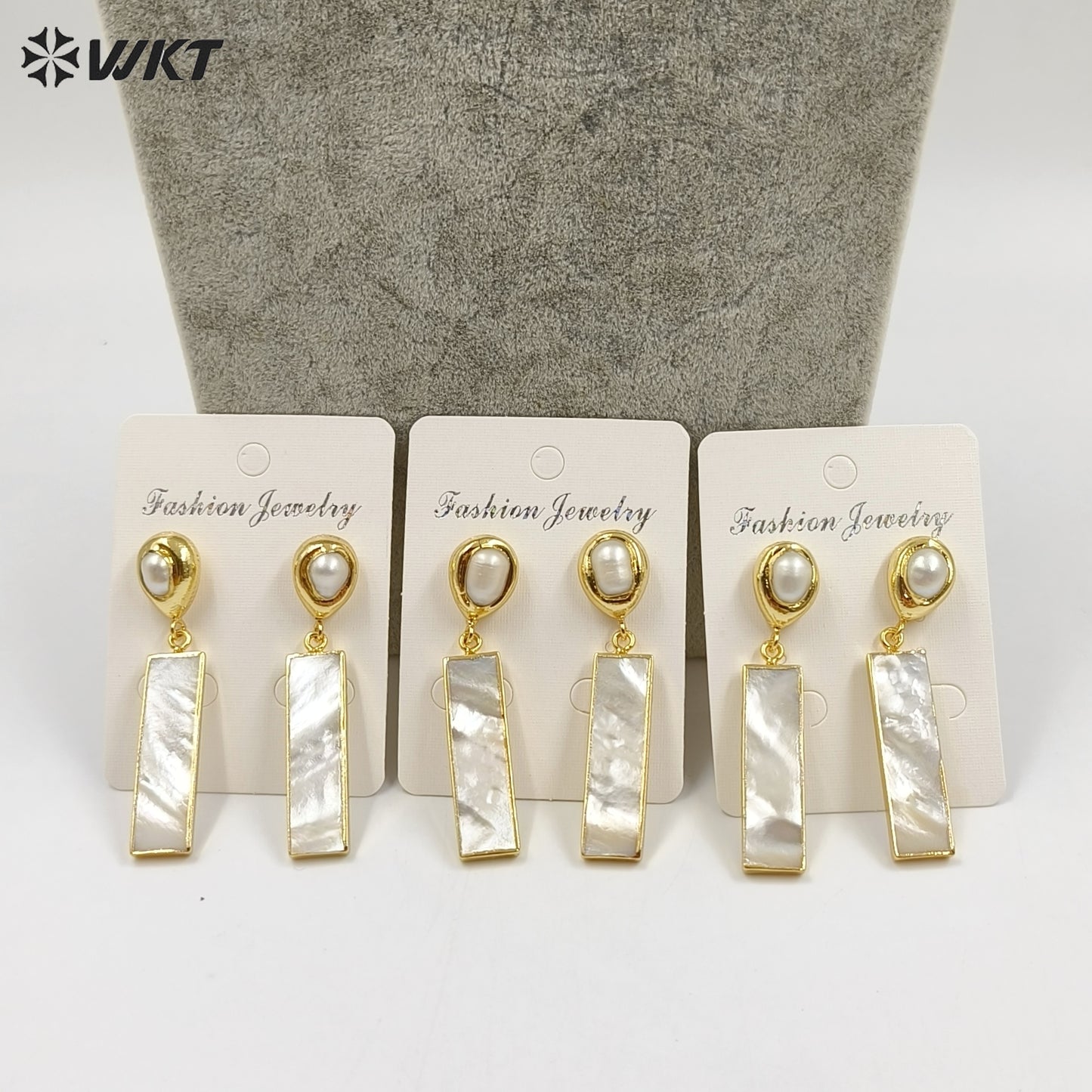 WT-E421 Elegant Snow-white Shell Women Earrings Shell Rectangular Bar Drop Earring With White Crystal Nail Earrings Jewelry
