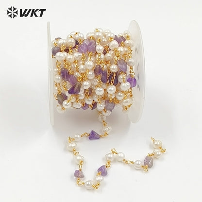 WT-RBC165 High Quality Natural Stone Make Chain Women Jewelry Findings Chain for Necklace Design Gold Rosary Beads Chain