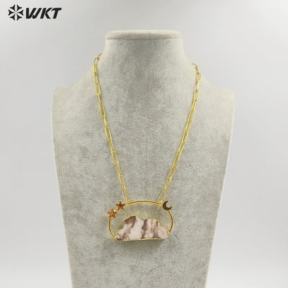 WT-N1447 WKT Exclusive Design Fashion 18K Real Gold Plated Resist Tarnishable Natural Stone Clouds Pendant Necklace Lovely Made