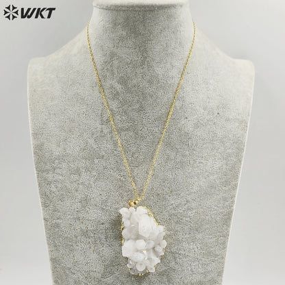 WT-N1441 WKT Best 2023 Newest Natural Aura Cluster Quartz Pendant Necklace Women Simple Hoop Aura Necklace