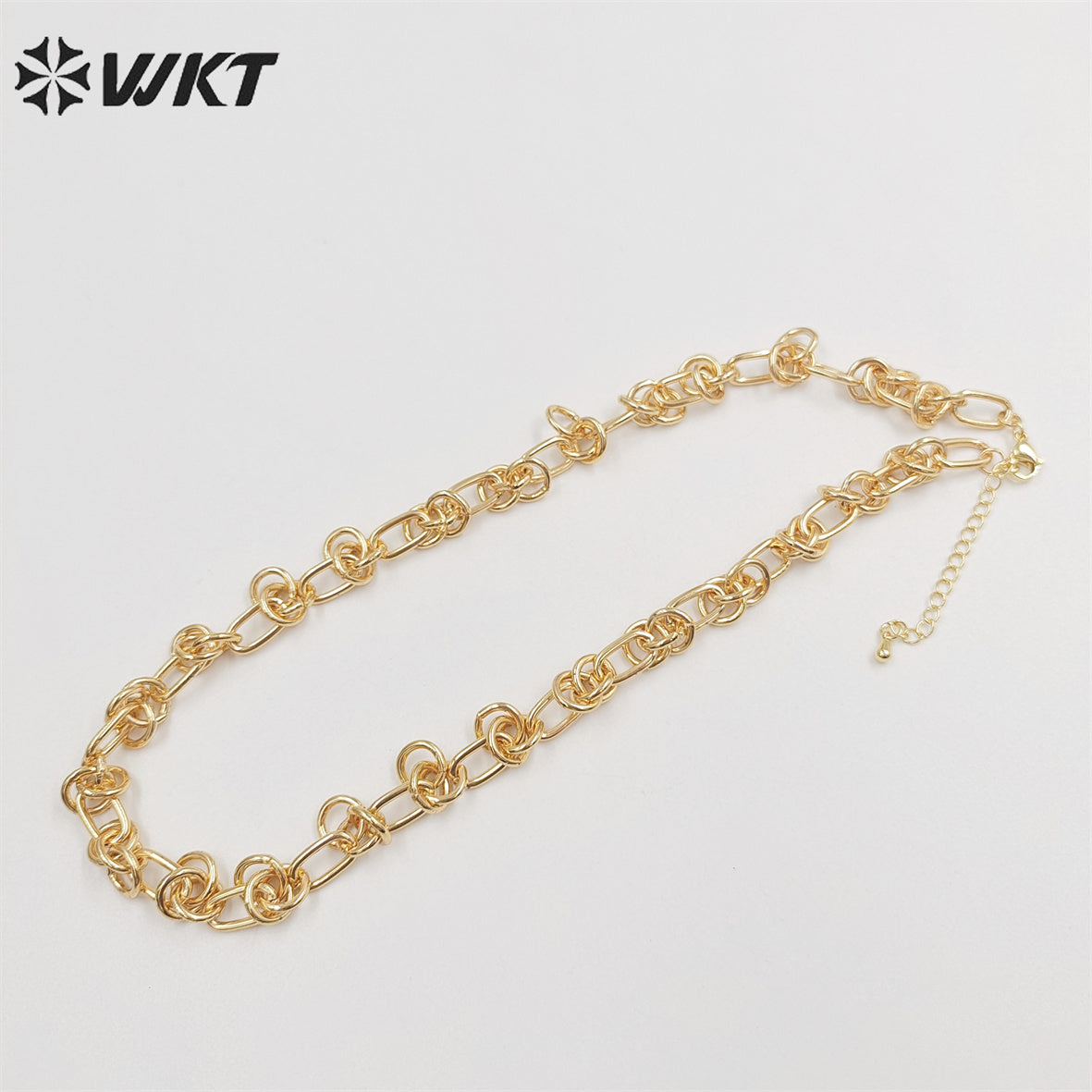 WT-BFN043 Wholesale 18k Real Gold Plated Metal Knotted Chain Necklace Women Fashion Locomotive Necklace Unisex Chunky Jewelry