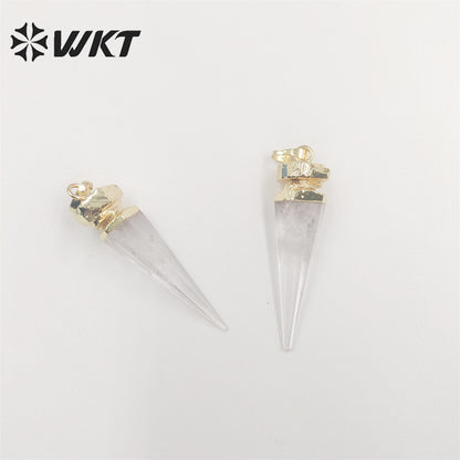 WT-P1850 Wholesale Fashion Energy Crystal Quartz Point Pendant Natural Clear Crystal Stone Jewelry Pendants Long Bullet Pendant