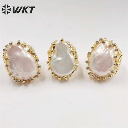 WT-MPR048 Newest Europe Hot Style Gorgeous Freshwater Pearl Ring Irregular White Pearl Women Ring for Wedding Anneversary Ring