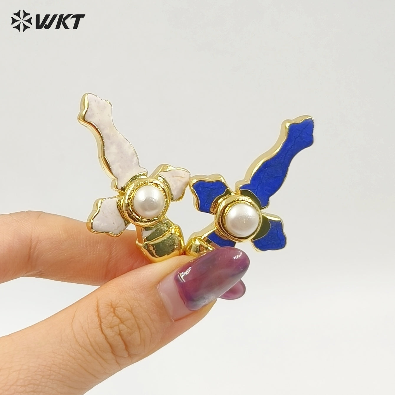 WT-P2092 New Arrival Gold Plated Multi Colors Natural Turquoise Stone And Pearl Cross Charm Pendants As Lady Jewelry Accessory