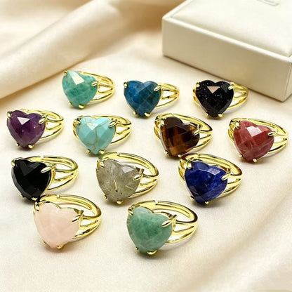 WT-R616 Trendy Romantic 18K Gold Plated Colorful Natural Gemstones Faceted Heart Shape Rings As Lady Anniversary Jewelry Present