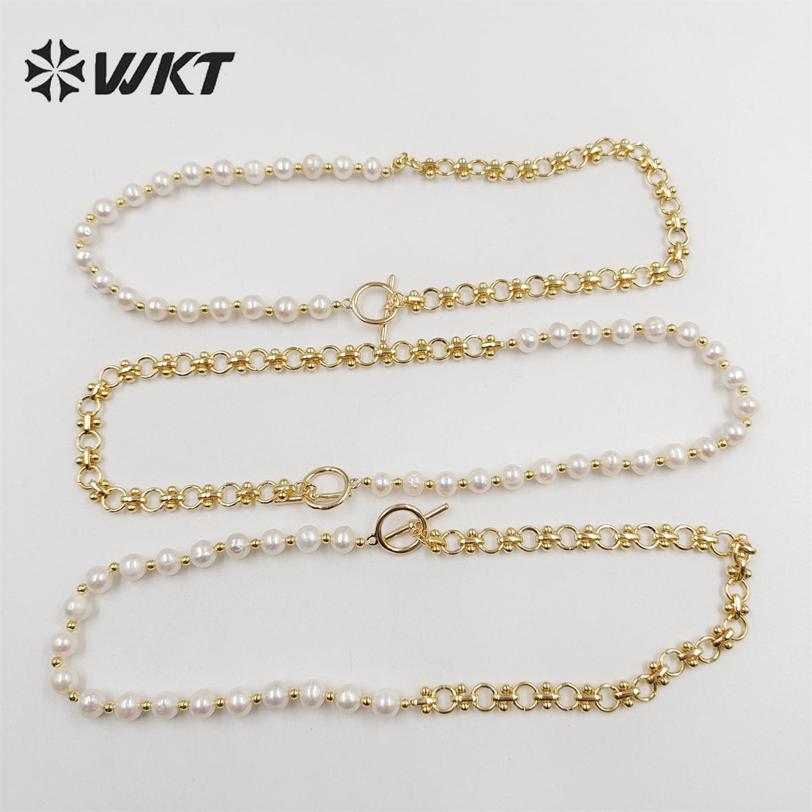 WT-JN232 WKT Exclusive Design Mixture Chain and Pearl Unique Necklace INS Hot Photato Pearl Beads Necklace in Choker