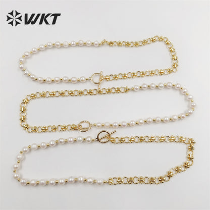 WT-JN232 WKT Exclusive Design Mixture Chain and Pearl Unique Necklace INS Hot Photato Pearl Beads Necklace in Choker