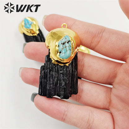 WT-P1859 Wholesale Fashion Gold Plated Natural Black Tourmaline Pendants Hot Energy Genuine Stone Pendant for Necklace