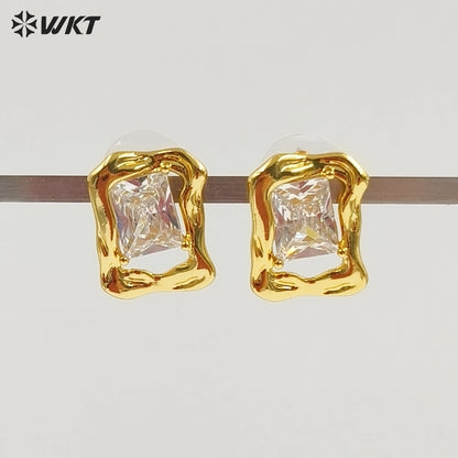 WT-JFN73 One Set Sales Sparkling Simple Design Gold Electroplated Zircon Necklace And Earrings For Women Luxury Jewelry