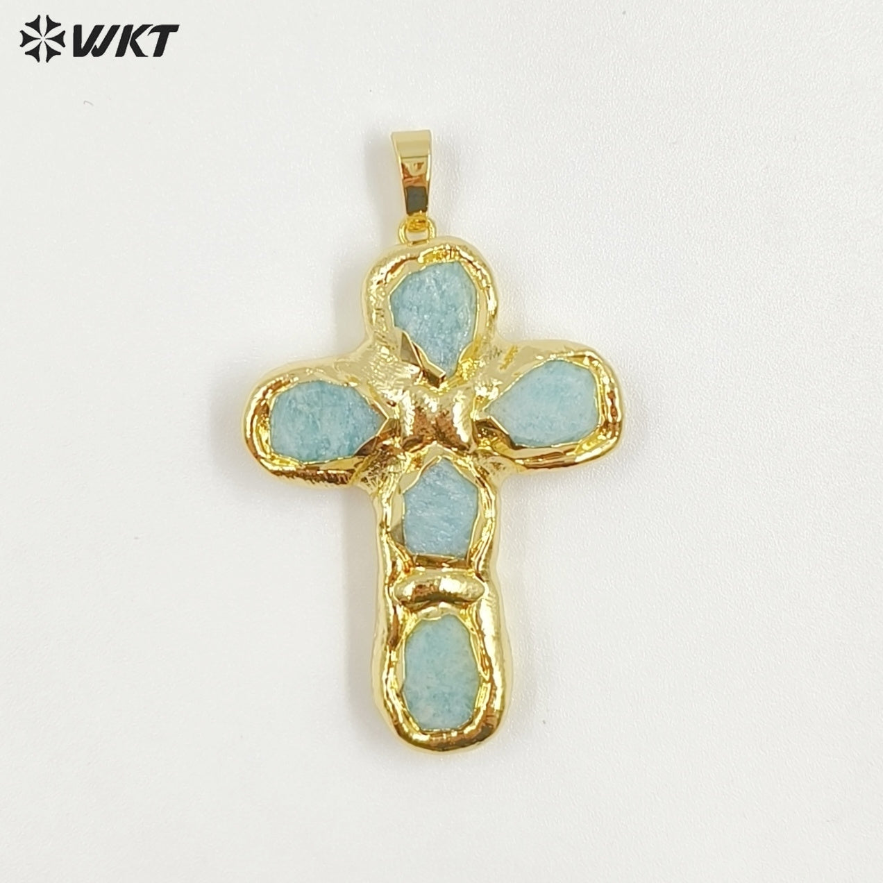 WT-P2045 Popular Sale Back Full Gold Electroplated Turquoise Natural Gemstones Cross Pendants As Fashion Necklace DIY Findings