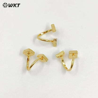 WT-R394 WKT 2022 Luxury Women's Jewelry 18k Real Gold Plated Copper Turquoise Stone for Lady Ring Gems Double Stone Ring