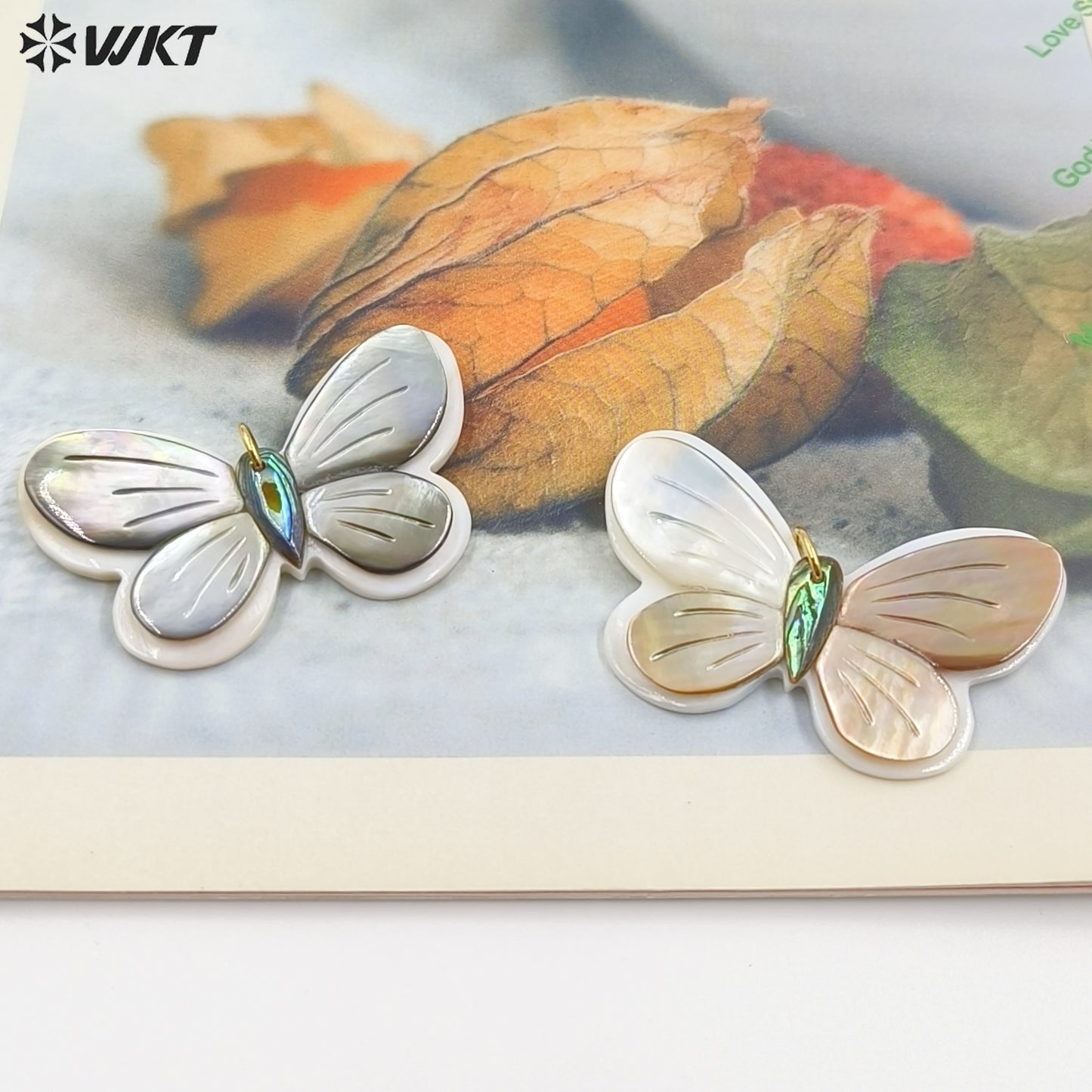 WT-JP463 Lovely Pretty Design Natural Shell Hand Carved Butterfly Shape Gold Pendant As Friends Birthday Gift Jewelry DIY