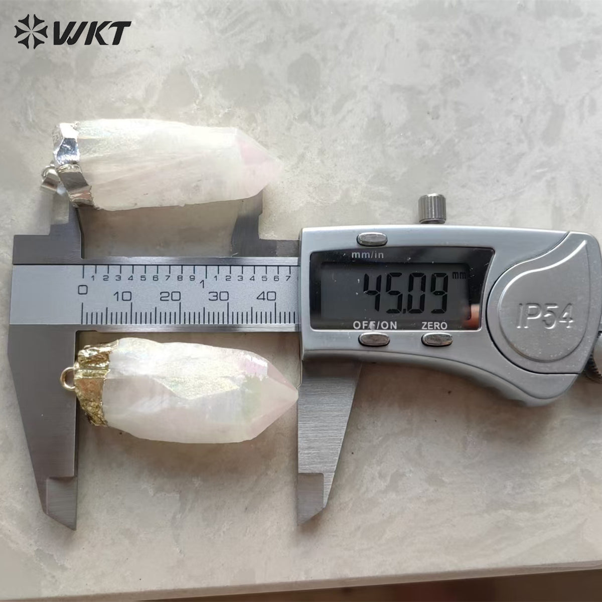 WT-P1070 Newest Fashion Raw Angel Crystal Quartz Point Pendant with AB Color Gold Plated Angel Quartz Pendant