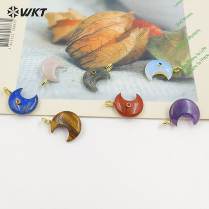 WT-P2098 Good Quality Zircon And Multiple Natural Gemstones Moon Shape Pendants As Female Handmade Earrings Accessories