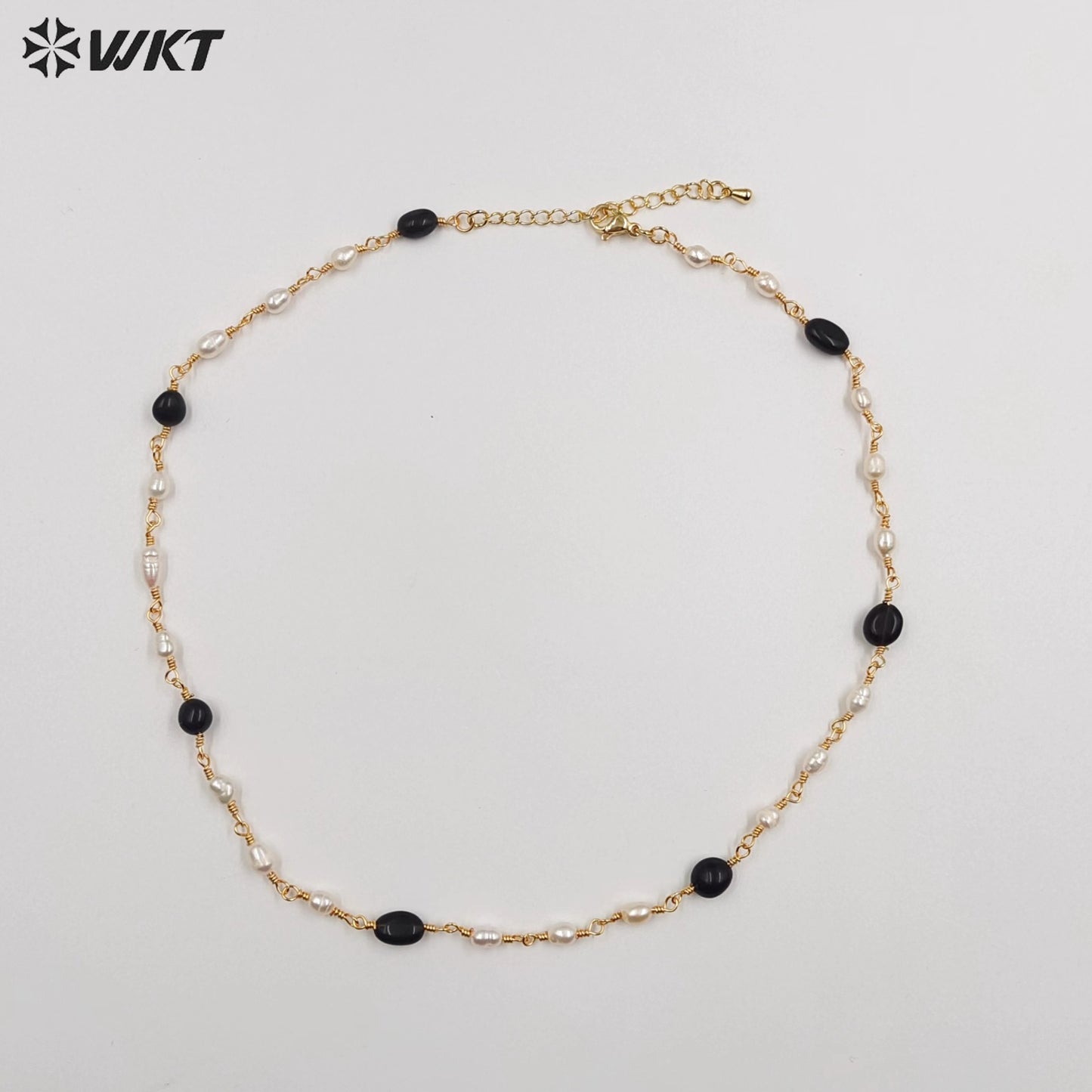 WT-JN246 Wholesale Vintage Pearl and Stone Natural 18k Chain Gold Plated Exquisite High Quality Beads Necklace