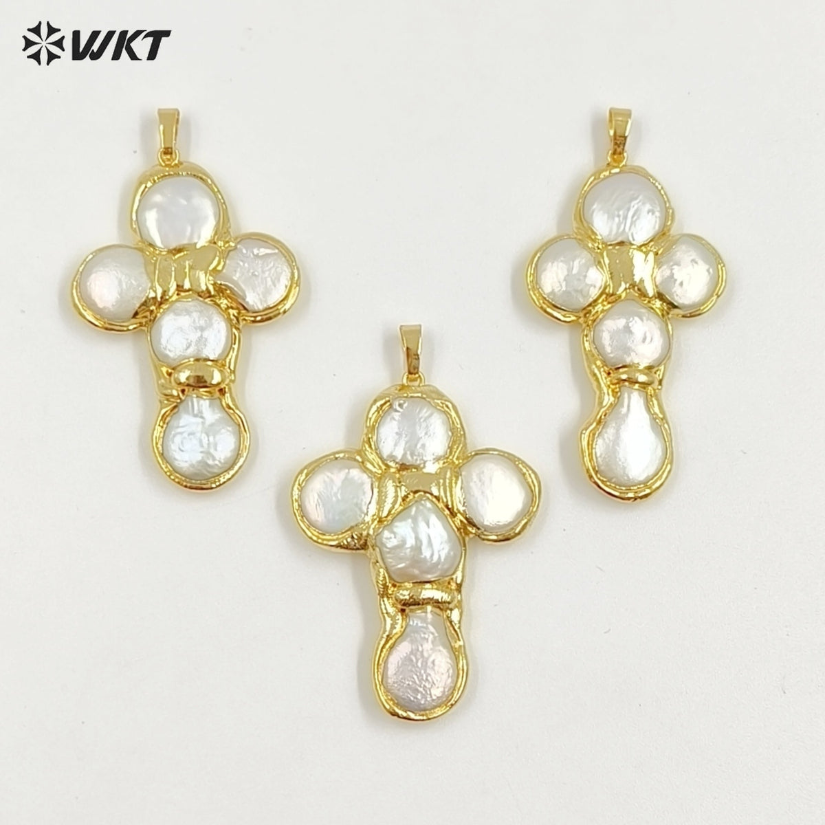 WT-JP421 Wholesale Back Full Gold Electroplated Round Natural Freshwater Pearls Cross Shape Pendant For Women Luxury Jewelry DIY