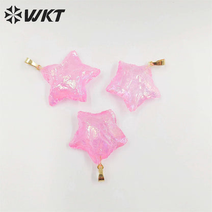 WT-P1885 Amazing Natural Aqua Aura Crystal Quartz Pendant Single Loop Raw Stone Quartz Star Pendant for Necklace Design