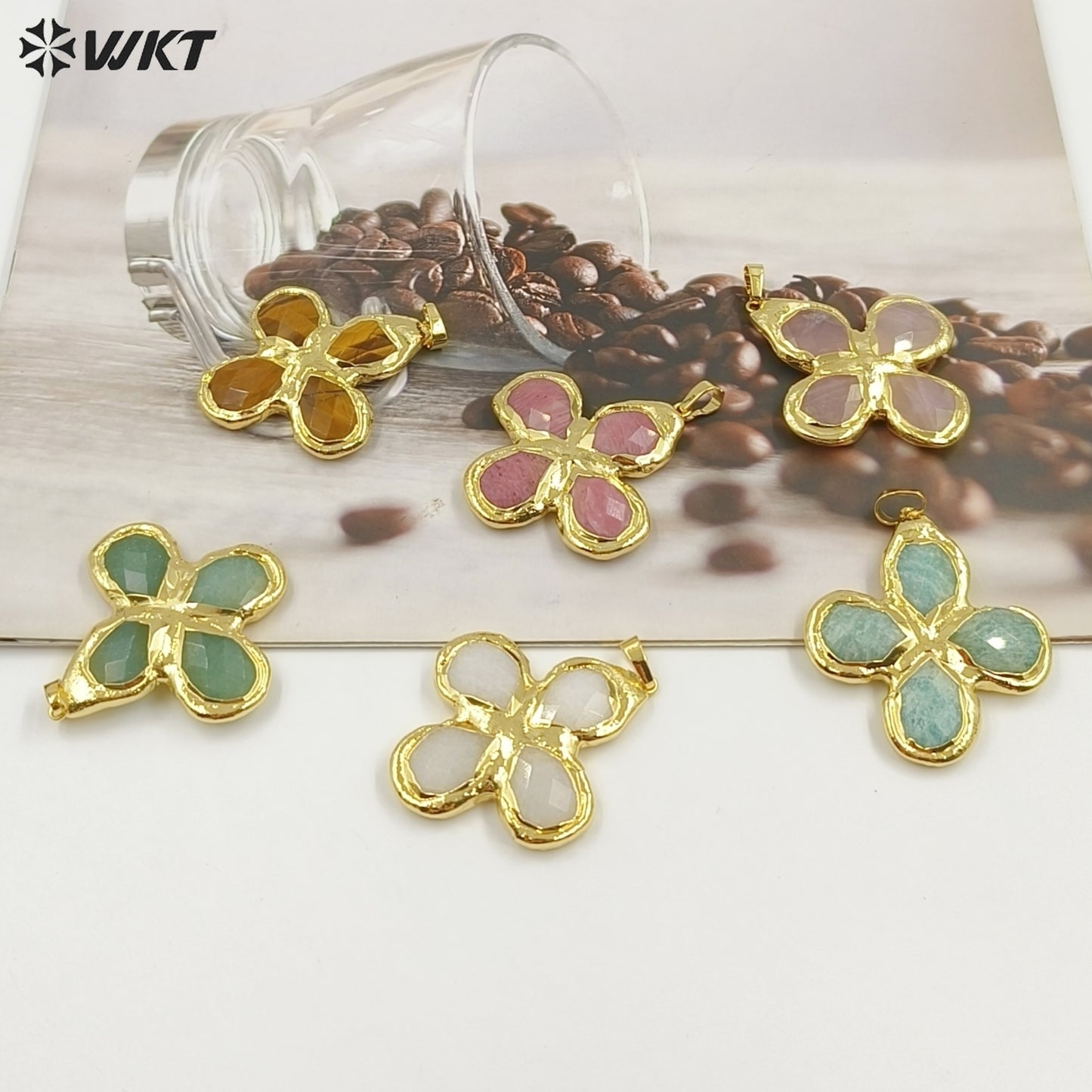 WT-P2055 Popular Sale 18K Gold Plated Tiger Eye Natural Gemstones Cross Pendants For Trendy Necklace Making Accessories