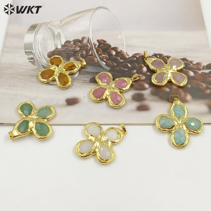 WT-P2055 Popular Sale 18K Gold Plated Tiger Eye Natural Gemstones Cross Pendants For Trendy Necklace Making Accessories