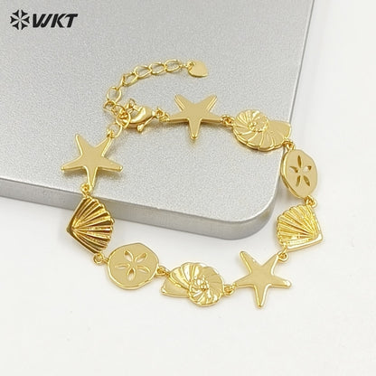 WT-JF367 Fashion Yellow Brass Gold And Silver Plated Starfish Shape Shell Element Lovely Bracelets For Ladies Daily Jewelry