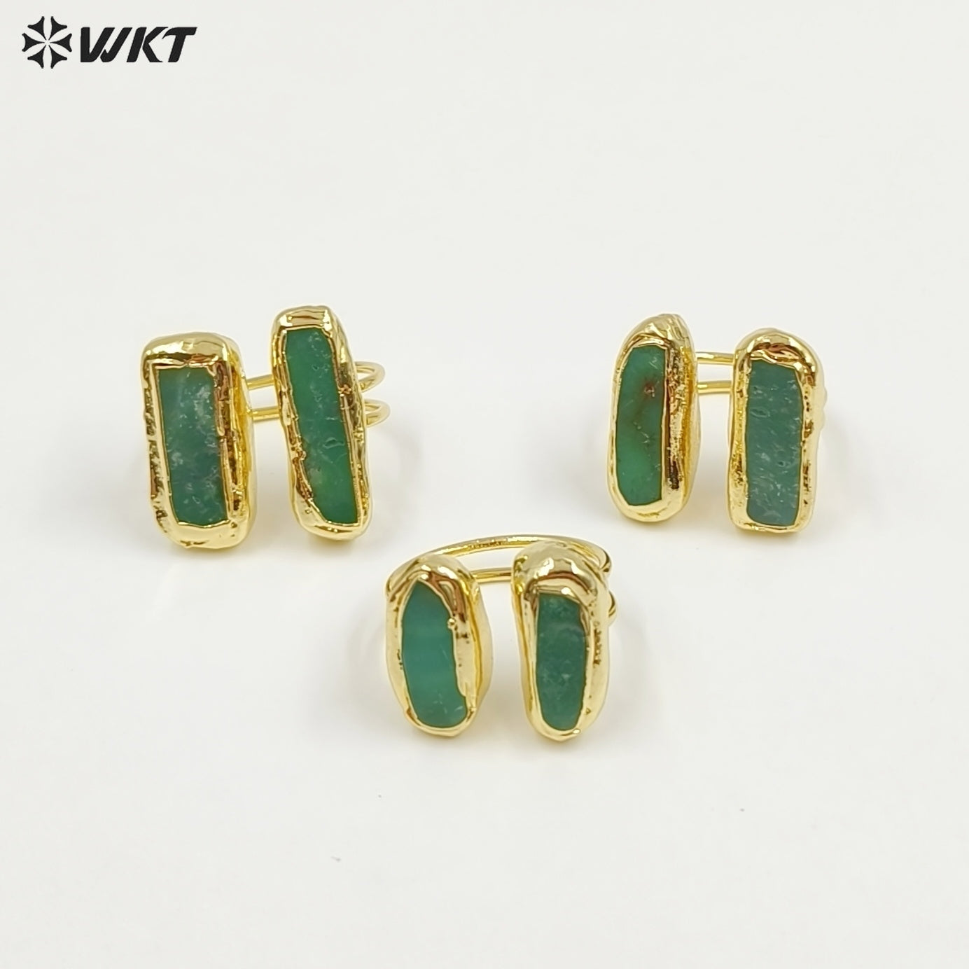 WT-R582 Beautiful Gold Electroplated Natural Australia Chrysoprase Rectangle Stone Rings As Women Everyday Wearing Jewelry