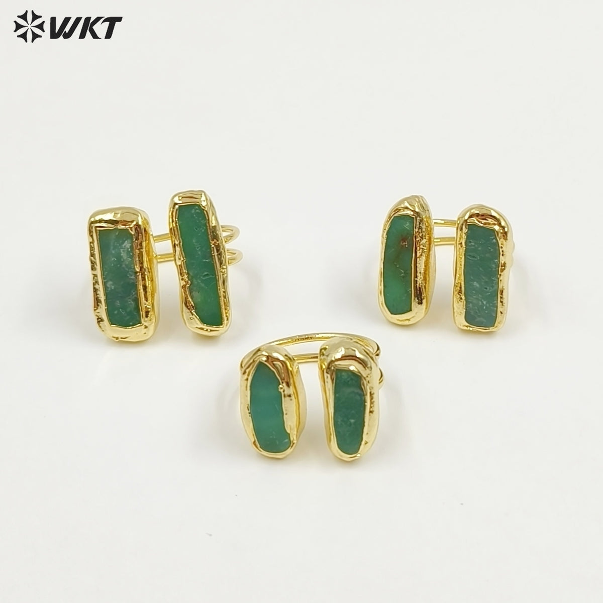 WT-R582 Beautiful Gold Electroplated Natural Australia Chrysoprase Rectangle Stone Rings As Women Everyday Wearing Jewelry